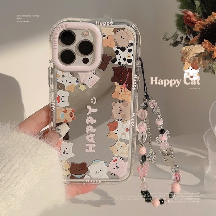 《42848》Happy一圈貓咪iphone手機殼(含掛繩)