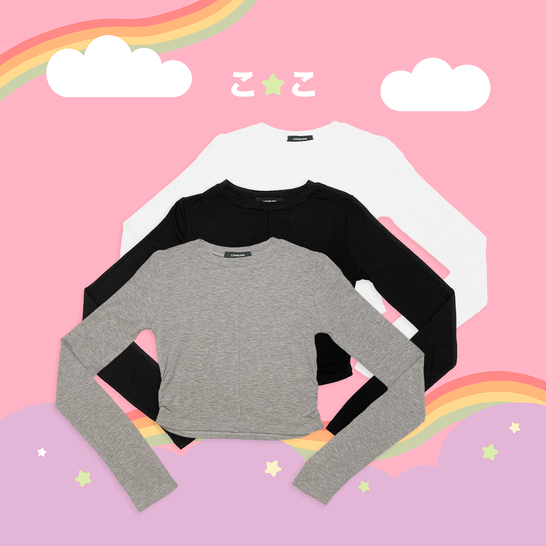 こ♡こ 百搭素面中線微透長袖上衣