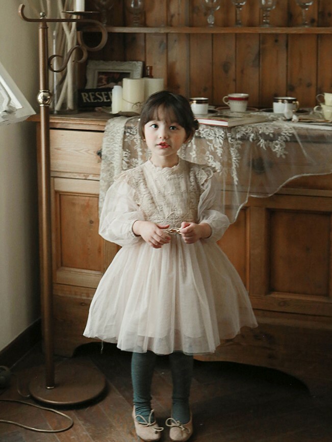 蕾絲蓬袖紗裙洋裝 2色 90-150cm