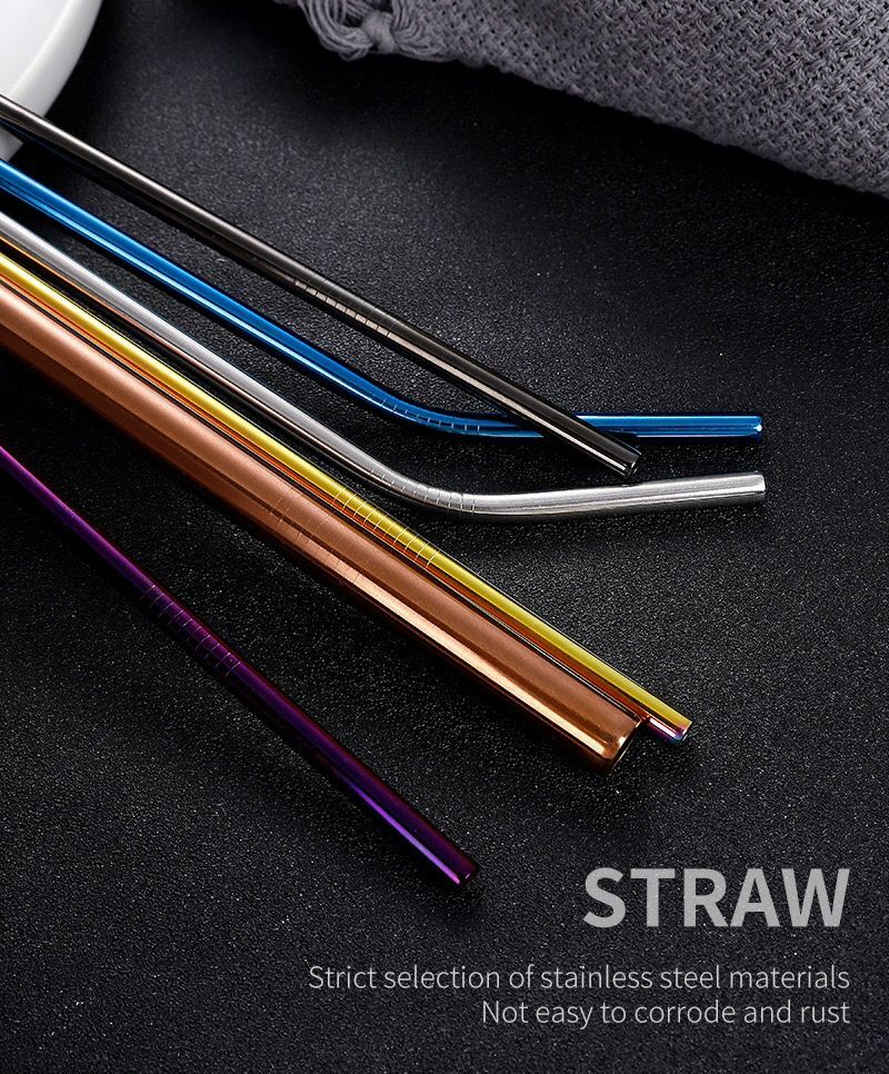 amazon熱賣 食用級別 不鏽鋼 吸管 4件套 (2直管+2灣管)
