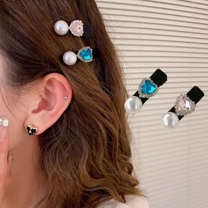 [5 FOR RM10] Chanel-style Heart Diamond Camellia Pearl Hair Clip