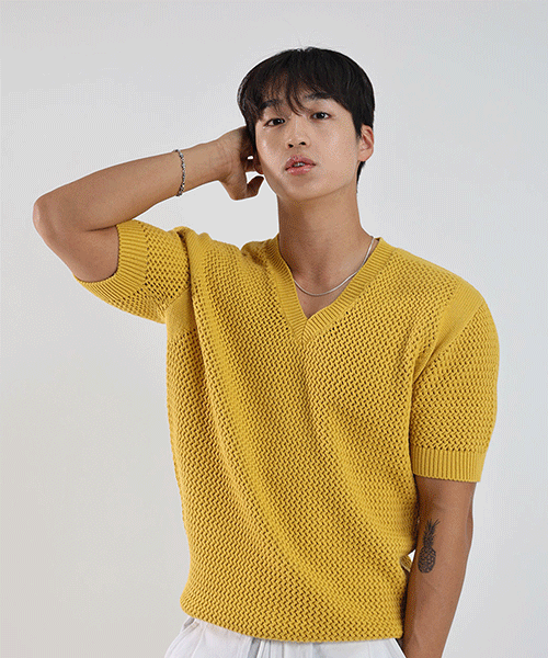 Maro V領肌肉針織短袖T恤