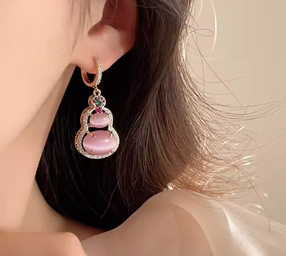 Go Little Piece 韓國 輕奢設計 貓眼石葫蘆耳環 | 氣質設計 (逢星期日截單後14-21個工作天發貨) - 138