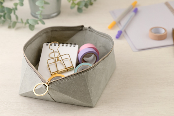 日本MIDORI．托盤式收納筆袋 小物袋 大/小 灰/藍/棕共三色