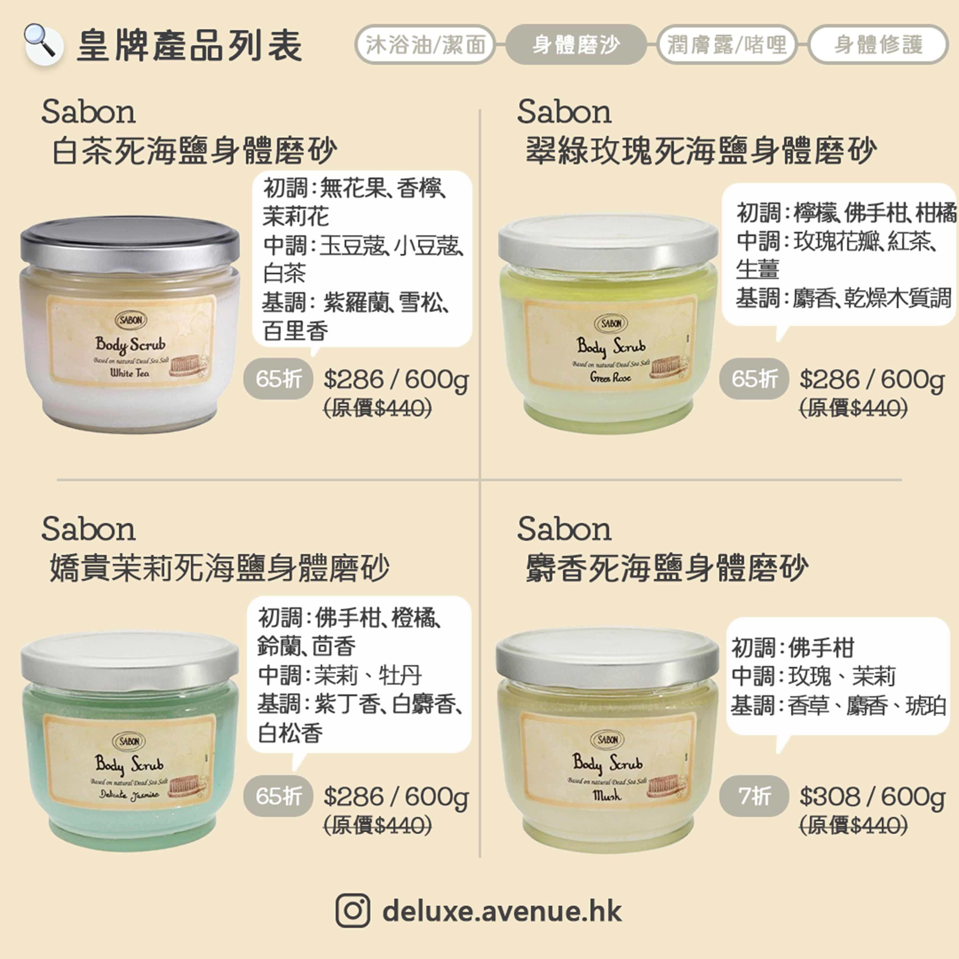Sabon 身體磨沙 600g (各款)
