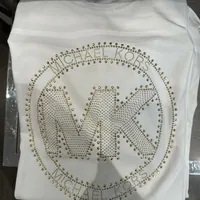 [S] MICHAEL KORS BIG ROUND MK LOGO BLING BLING T-SHIRT,WHITE, JS451DC97J-WHITE (SMK922)