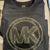 [S] MICHAEL KORS BIG ROUND MK LOGO BLING BLING T-SHIRT,BLACK, JS451DC97J-BLACK (SMK923)