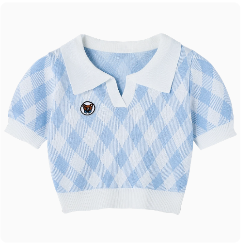 Summer Crop Shirt Women's (Blue Plaid Shirt) (M-Size)