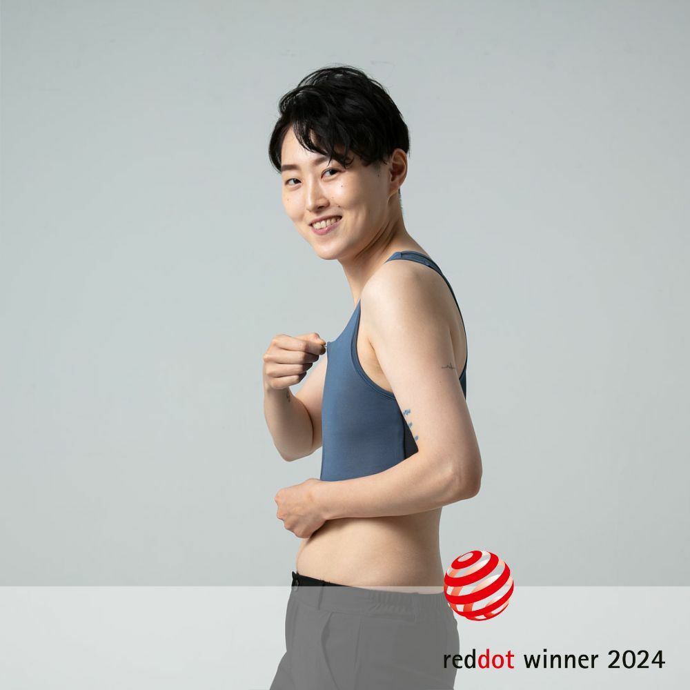 紅點設計獎-空氣流親膚透氣束胸-拉鍊-灰藍色