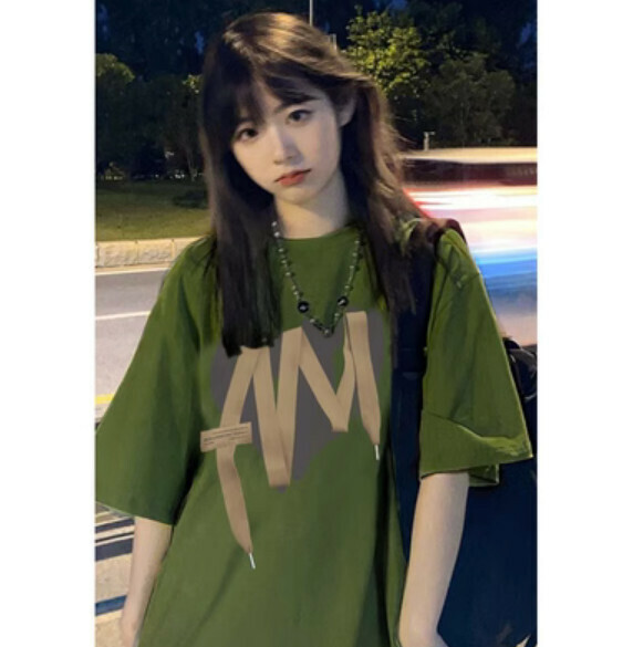 Summer Loose Hong Kong Flavor Short Sleeve T (Green) [Size: S-2XL] [Contact Customer Service to Confirm Shipping Size After Placing an Order]