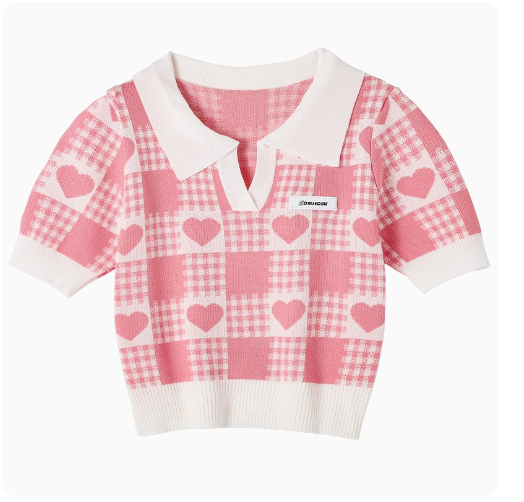 Summer Crop Shirt Women's (Pink Plaid Shirt) (M-Size)