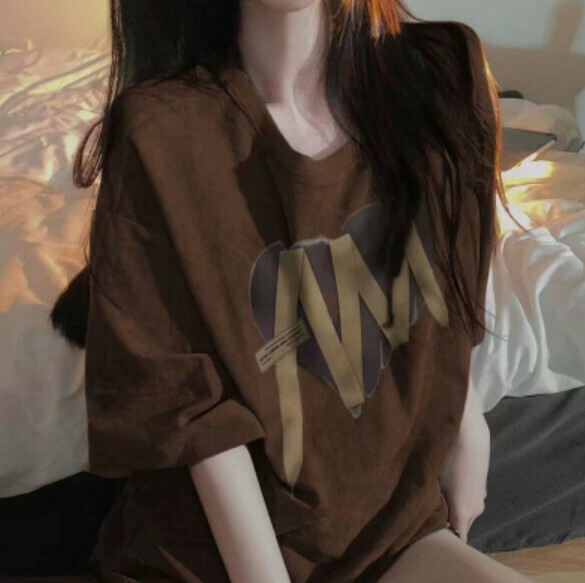 Summer Loose Hong Kong Flavor Short Sleeve T (Coffee Color) [Size: S-2XL] [Contact Customer Service to Confirm Shipping Size After Placing an Order]