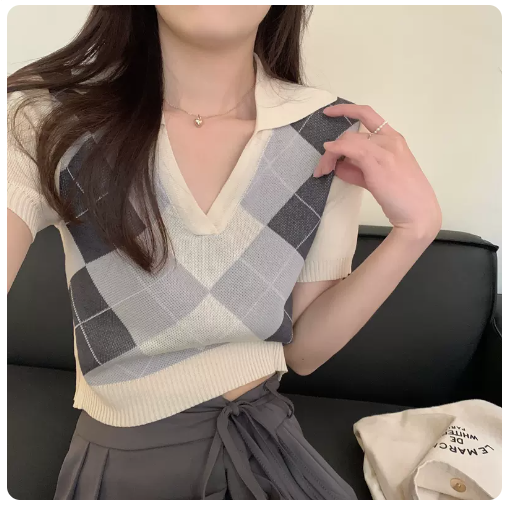 Summer Crop Shirt Women's (Apricot Plaid Shirt) (M-Size)