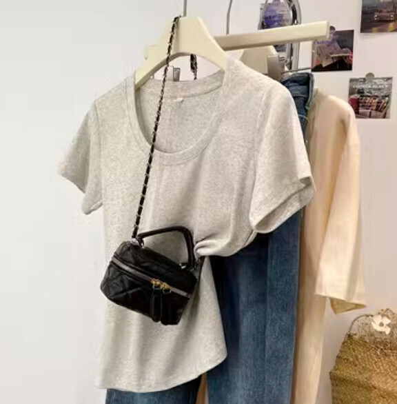 Summer cotton short sleeve t (1218 milk white gray) [size: S-XL] [Contact customer service to confirm the shipping size after placing an order]