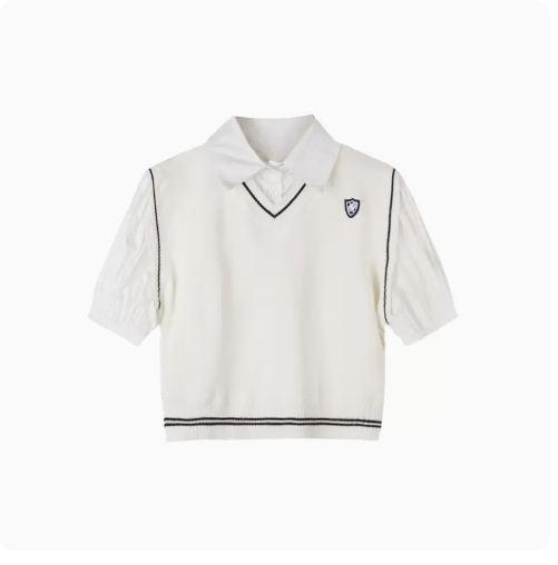 Summer Crop Shirt Women's (White Fake Two Shirts) (M-Size)
