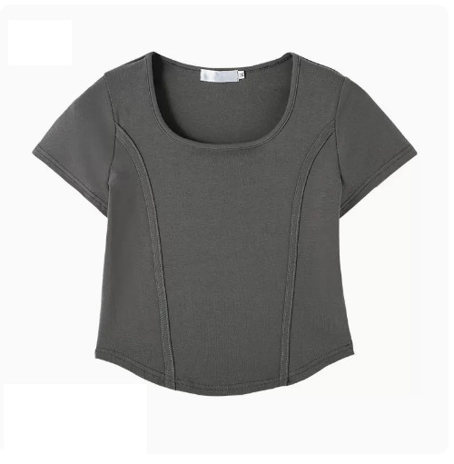 Square Neck Short Sleeve T-Shirt Women's (Gray) (Size S - XL) (Contact customer service to confirm the shipping ruler after placing an order)