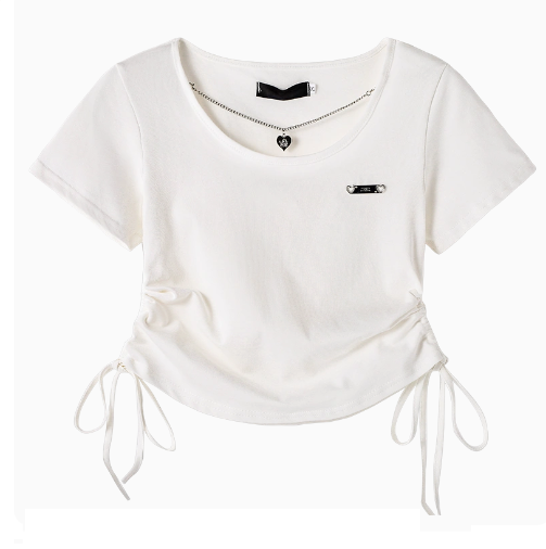 Necklace style short sleeve T-shirt women's (white) (size S-XL) (contact customer service to confirm the delivery ruler after placing an order)