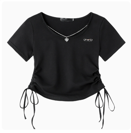 Necklace style short sleeve T-shirt women's (black) (size S-XL) (contact customer service to confirm the shipping ruler after placing an order)