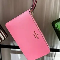 [S] KATE SPADE KD546 LUCY SAFFIANO LEATHER MEDIUM LZIP WRISTLET,BLOSSOM PINK, 196021466519 (SKS1108)
