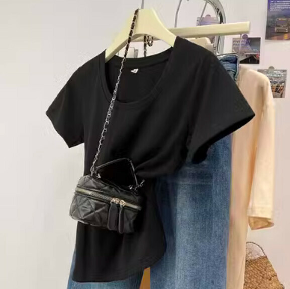 Summer cotton short sleeve T (1218 black) [Size: S-XL] [Contact customer service to confirm the shipping size after placing an order]