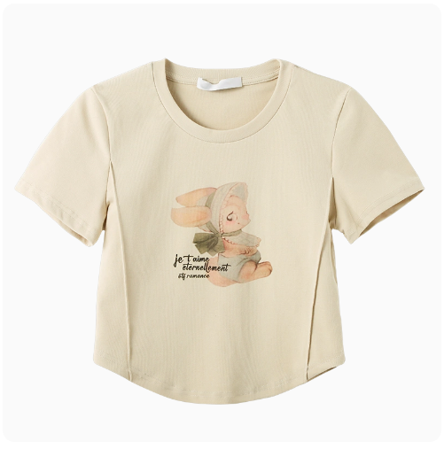 Rabbit print T-shirt top (card color) (size S-XL) (contact customer service to confirm the shipping ruler after placing an order)