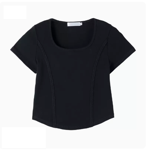 Square Neck Short Sleeve T-Shirt Women's (Black) (Size S - XL) (Contact customer service to confirm the shipping ruler after placing an order)