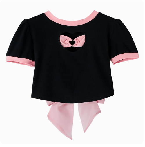 Bow Short Sleeve Top (Black) (Size S - XL) (Contact customer service to confirm the shipping size after placing an order)