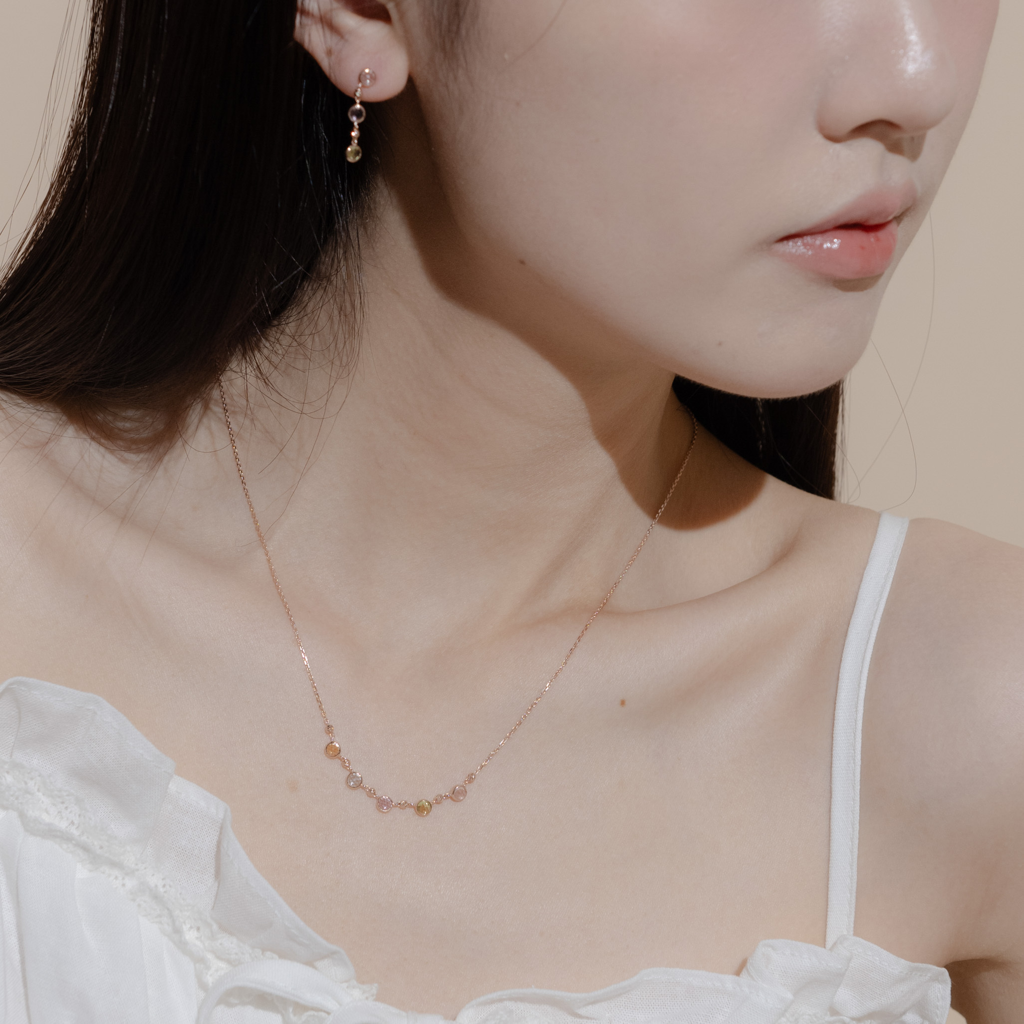 五顆小圓彩寶cutting ball項鍊