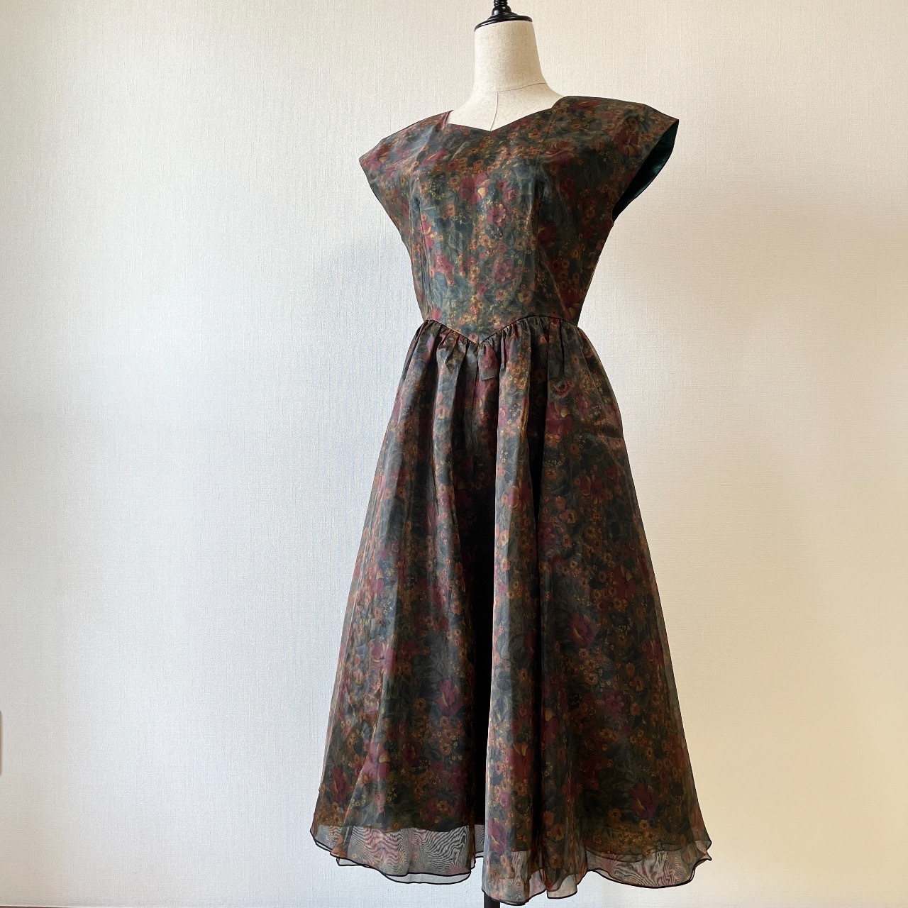 日本製墨綠色珍珠紗古典花卉公主裙