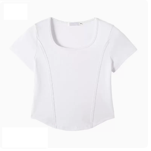 Square Neck Short Sleeve T-Shirt Women's (White) (Size S - XL) (Contact customer service to confirm the shipping ruler after placing an order)