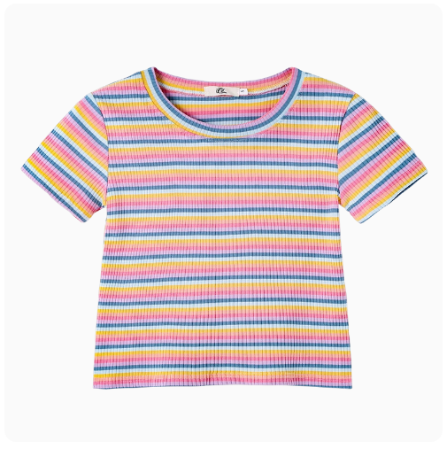 Striped T-shirt top (pink yellow) (size S - XL) (contact customer service to confirm the shipping size after placing an order)