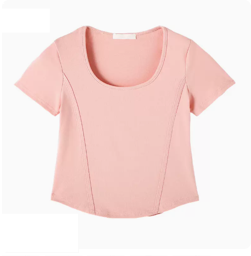 Square Neck Short Sleeve T-Shirt Women's (Pink) (Size S - XL) (Contact customer service to confirm the shipping ruler after placing an order)