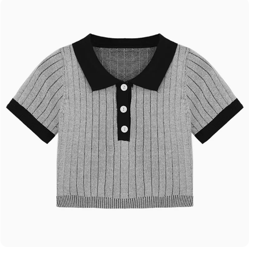 Polo Collar Short Sleeve T-Shirt (Grey) (One Size)