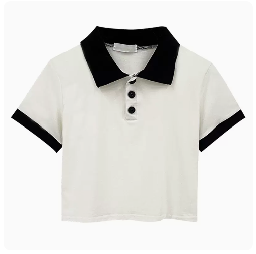 Polo Collar Short Sleeve T-Shirt (White) (One Size)