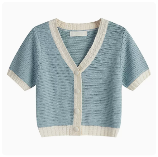 Short-sleeved knit (blue) (one size)