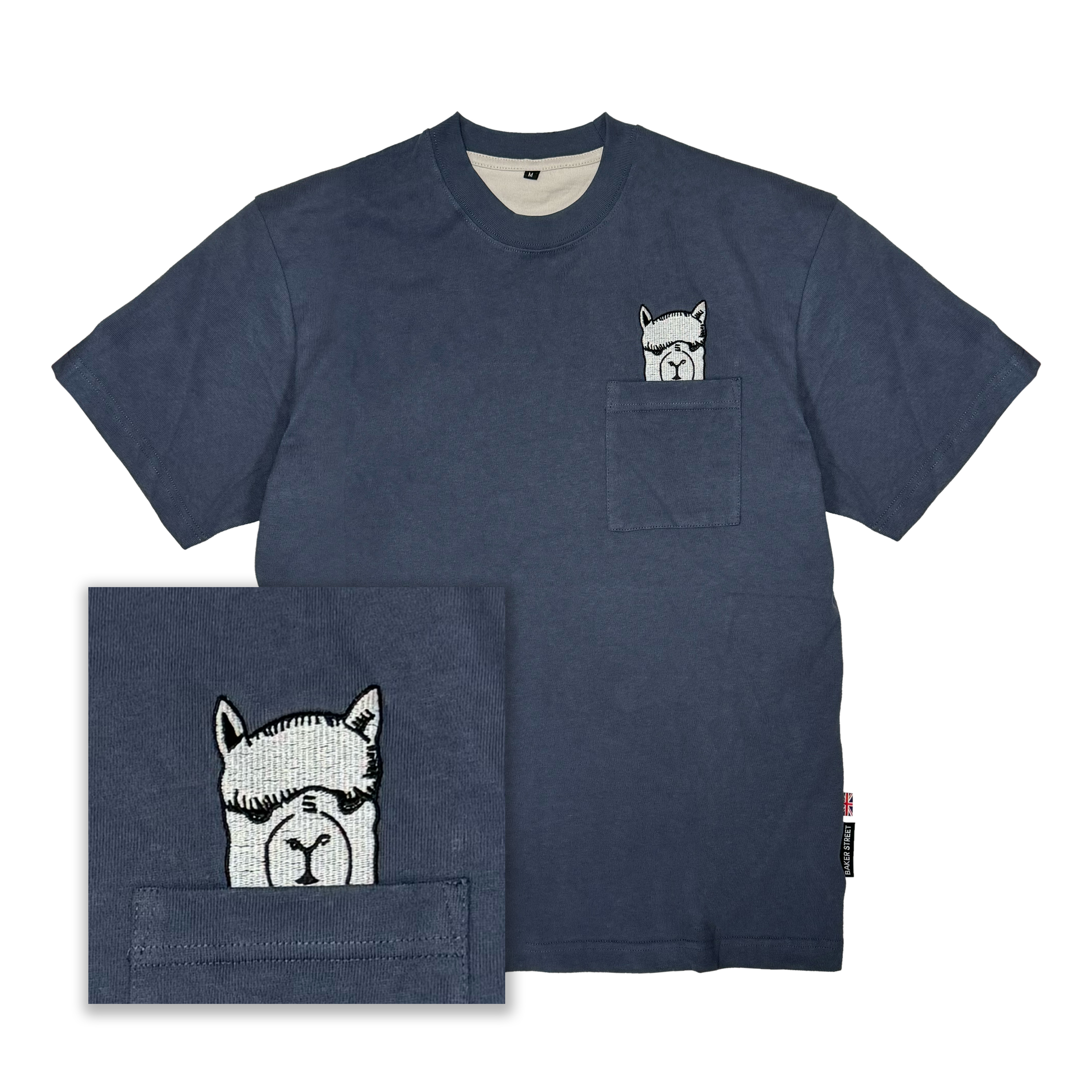 Embroidery-躲貓貓羊駝 刺繡前後撞色短袖T