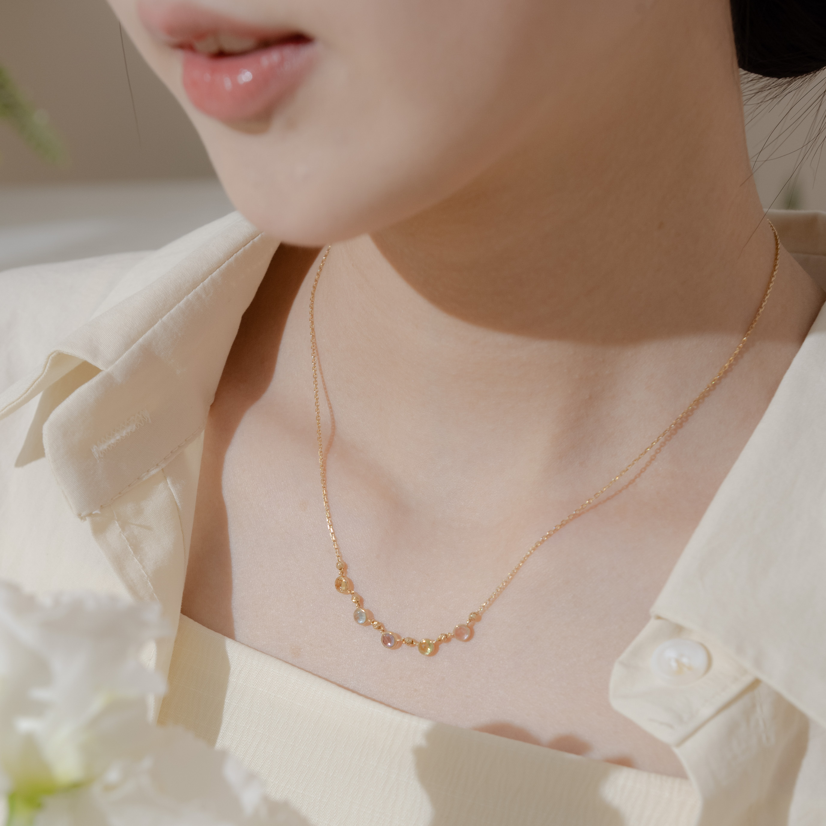 五顆小圓彩寶cutting ball項鍊