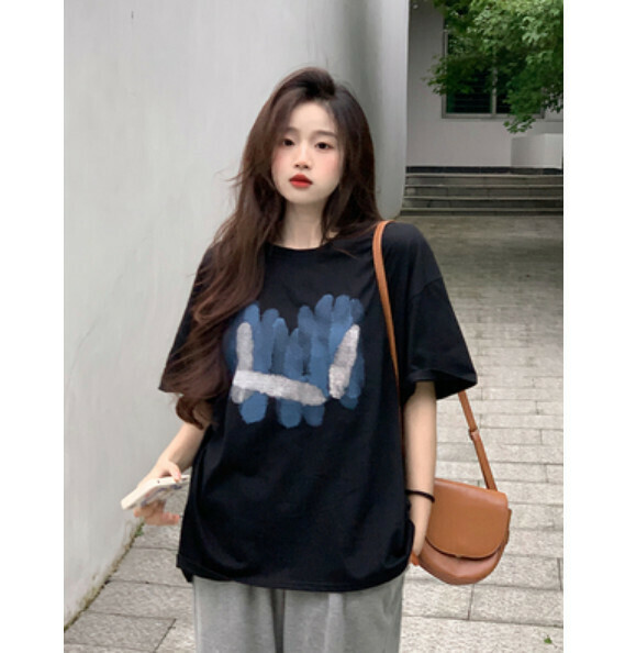 Summer Printed Short Sleeve T (Black Heart Print) [Size: S-L] [Contact Customer Service to Confirm Shipping Size after Placing an Order]