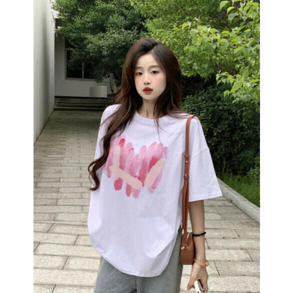 Summer Printed Short Sleeve T (White Heart Print) [Size: S-L] [Contact Customer Service to Confirm Shipping Size after Placing an Order]