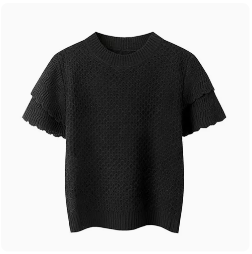 Short-sleeved knit (black) (one size)