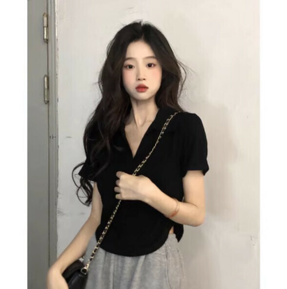 Summer Irregular Short Sleeve T (Black) [Size: S-XL] [Contact Customer Service to Confirm Shipping Size After Placing an Order]