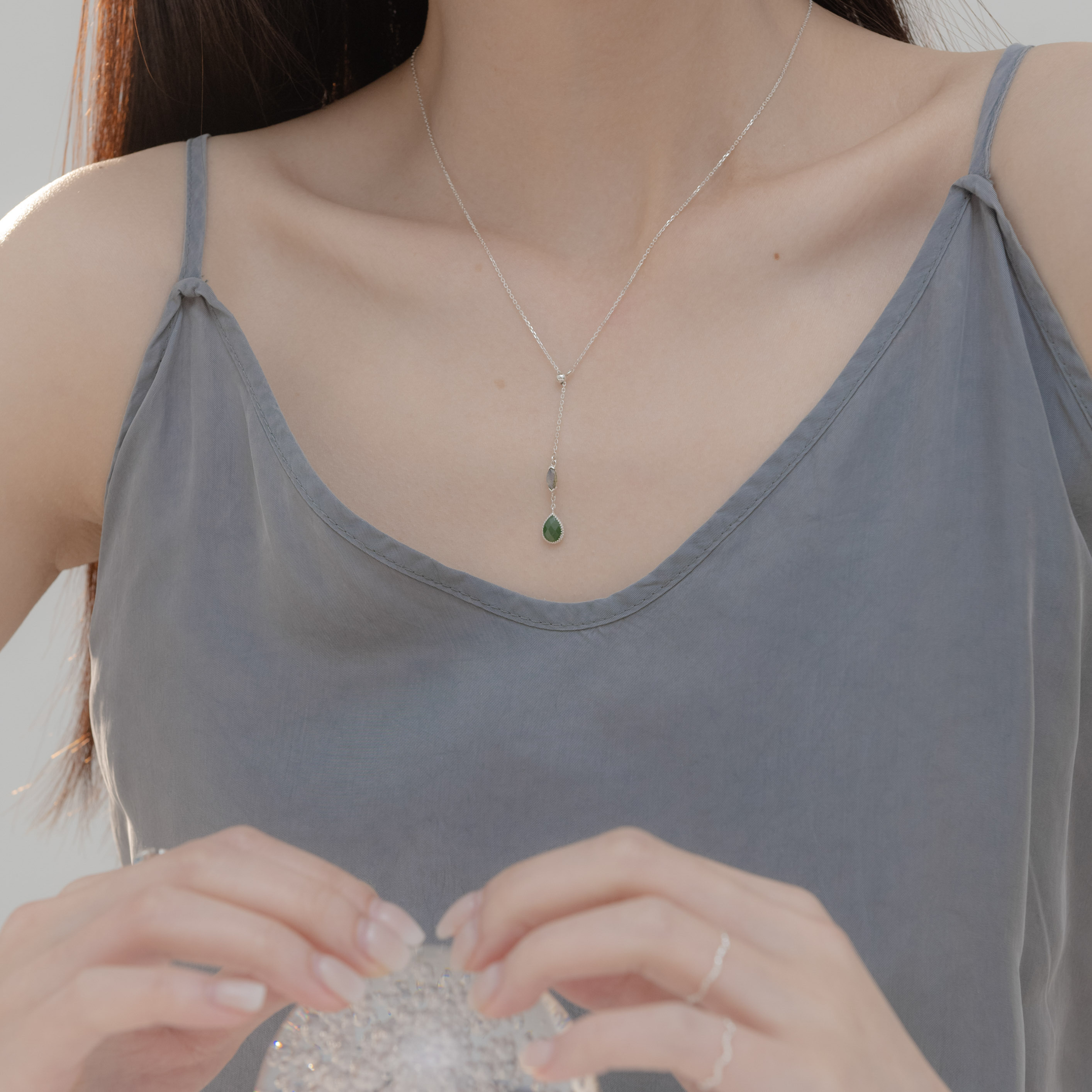 marquise水滴拉長東菱石可調式Y字項鍊