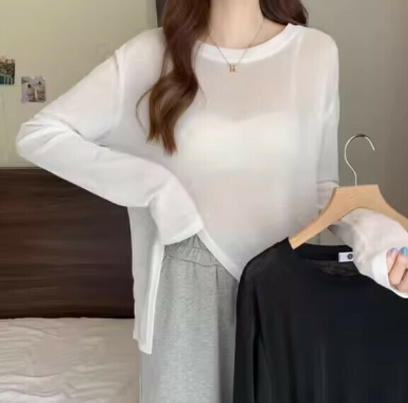 Summer mesh breathable irregular slit T (white) [Size: S-XL] [Contact customer service to confirm the shipping size after placing an order]