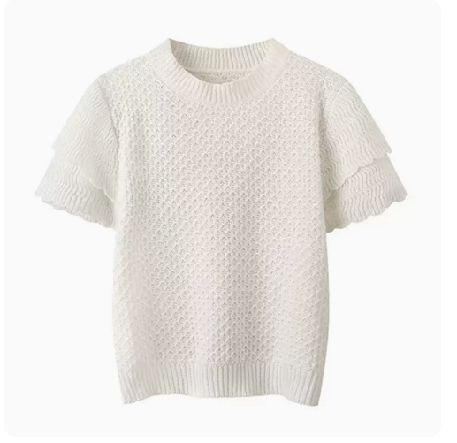 Short-sleeved knit (white) (one size)