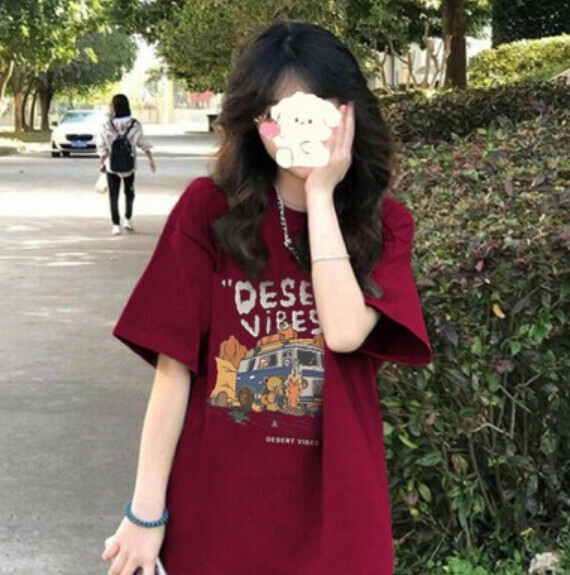 Summer Retro Loose Short Sleeve T (Burgundy) [Size: S-2XL] [Contact Customer Service to Confirm Shipping Size after Placing an Order]