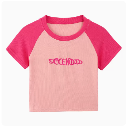 Short Sleeve Letter T-Shirt (Pink) (One Size)