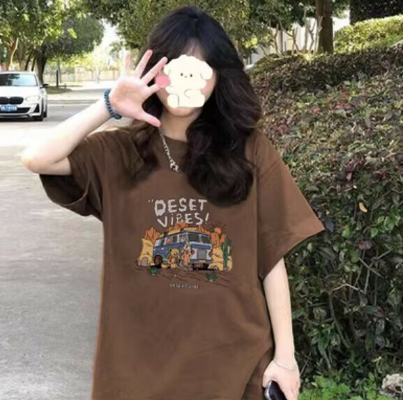 Summer Retro Loose Short Sleeve T (Brown) [Size: S-2XL] [Contact Customer Service to Confirm Shipping Size After Placing an Order]