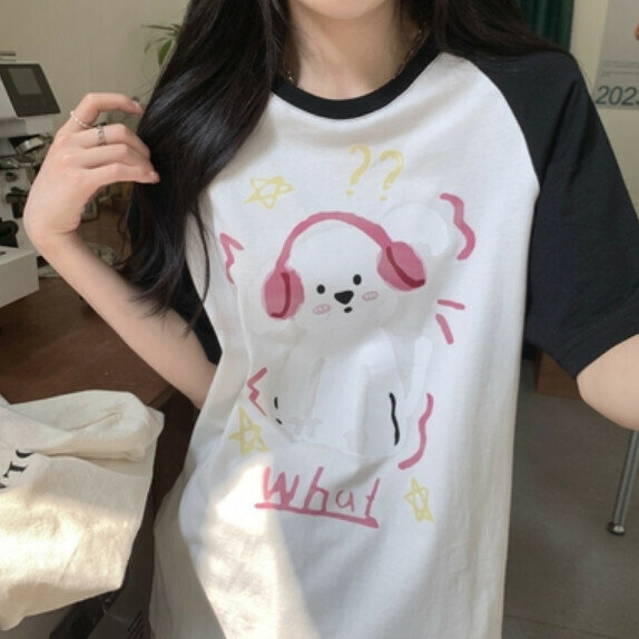 Summer cartoon print short sleeve T-卹 (white) [Size: S-L] [Contact customer service to confirm the shipping size after placing an order]