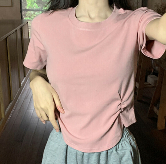 Summer Irregular Short Sleeve T (Pink) [Size: S-L] [Contact customer service to confirm the shipping size after placing an order]