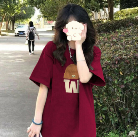 Summer loose short-sleeved T-卹 (burgundy) [Size: S-2XL] [Contact customer service to confirm the shipping size after placing an order]
